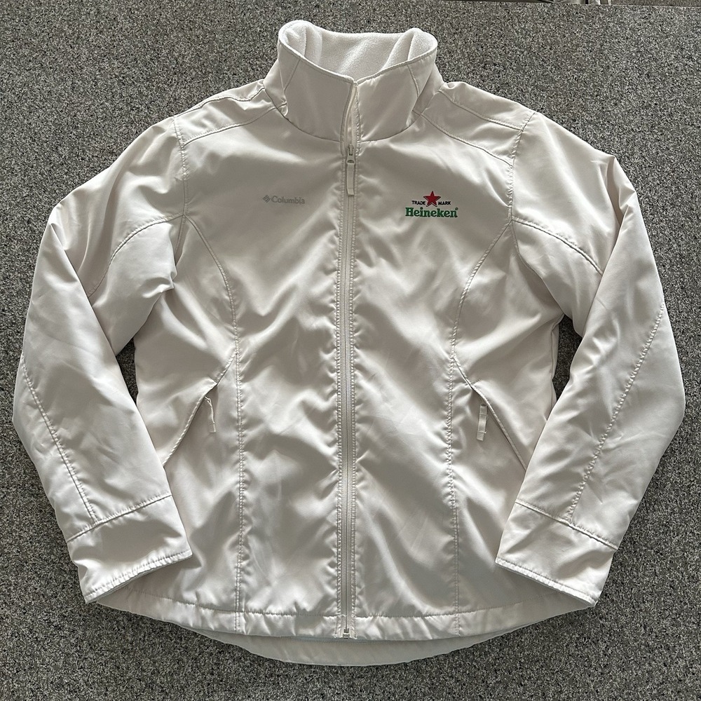 Columbia‎ Soft Shell Jacket Women's L Fleece Lined Cream Heineken Logo
